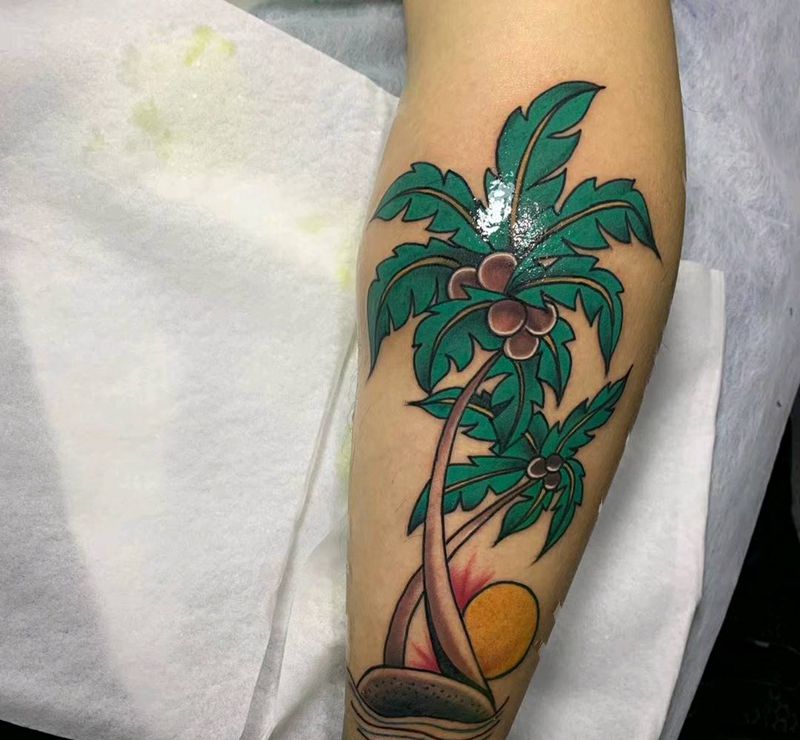 椰子树纹身图片_Old School纹身图案