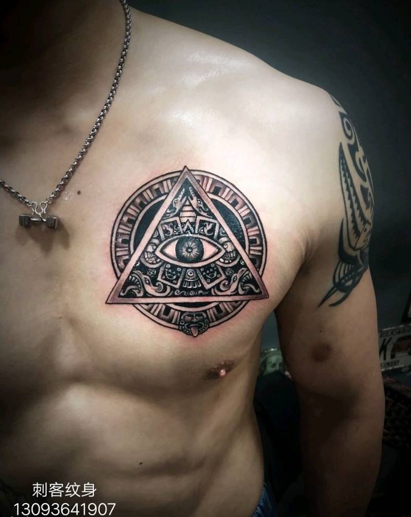 上帝之眼翅膀纹身图片_肩部手臂欧美写实图腾纹身图案