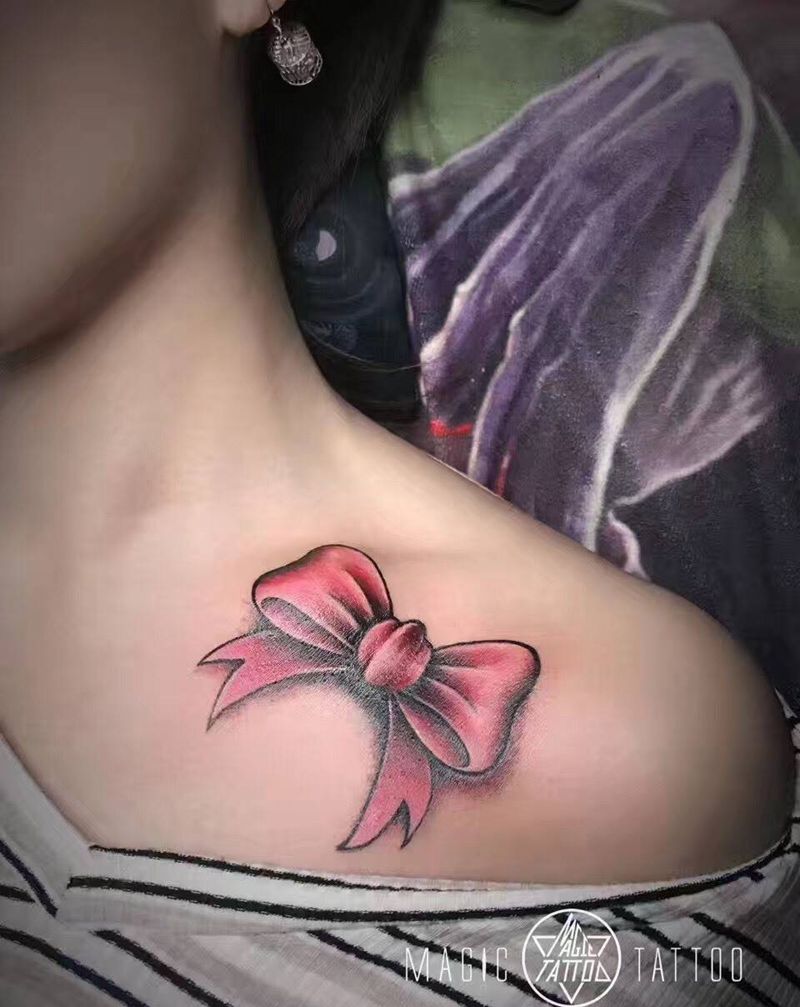 旧纹身遮盖纹身图片_成品肩部欧美静物蚌埠彩色school蝴蝶结遮盖卡通纹身图案