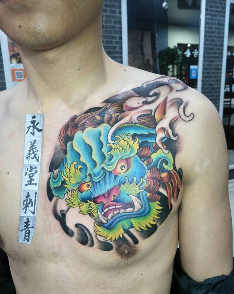 唐狮，纹身图片