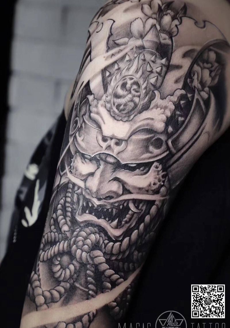 鬼武者纹身图片_手臂新传统鬼武者纹身图案