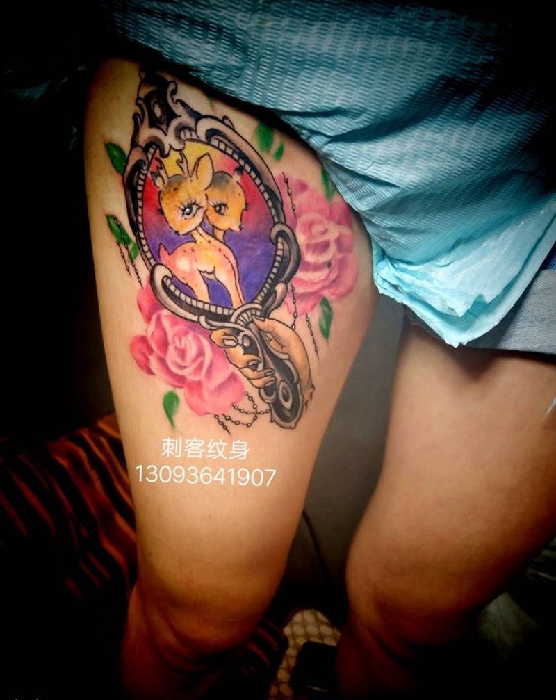 花纹身图片_肩部腿部欧美写实植物成品纹身图案