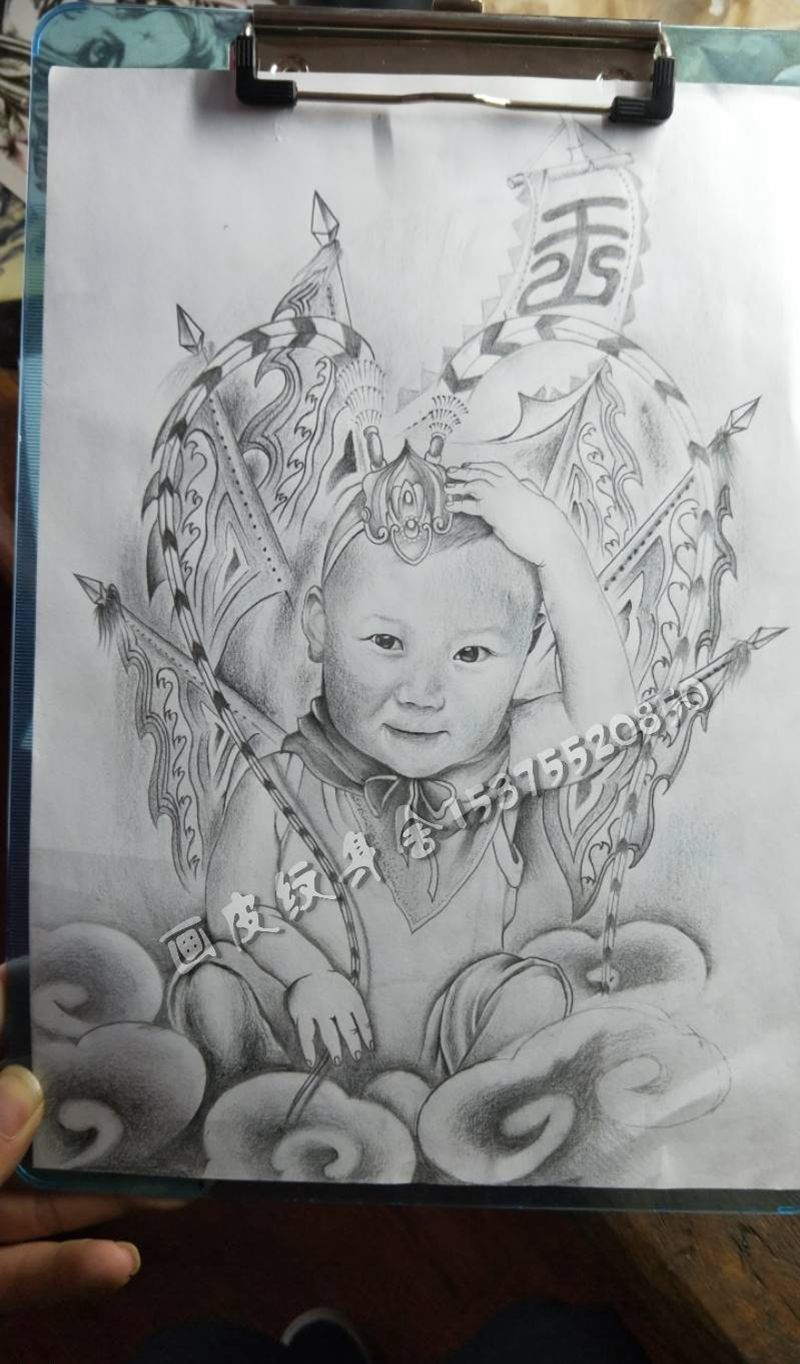 定制手稿可约纹身图片_手臂肖像原创手稿纹身图案