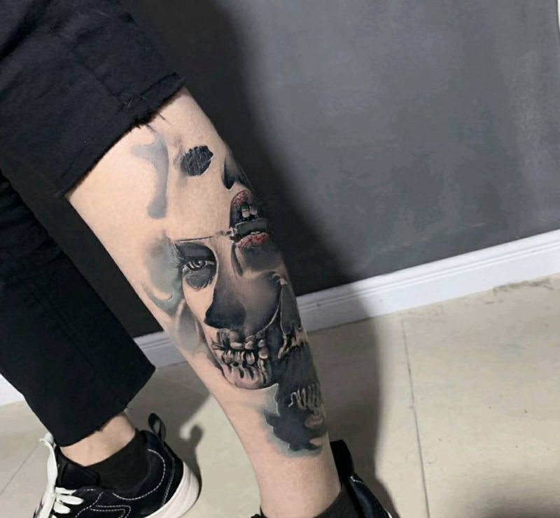 欧美写实纹身图片_腿部手臂欧美写实纹身图案