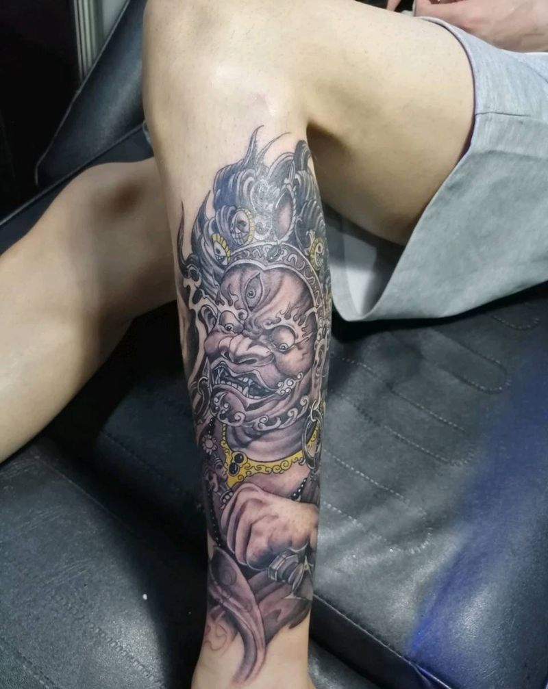 大黑天纹身图片_腿部手臂新传统老传统纹身图案