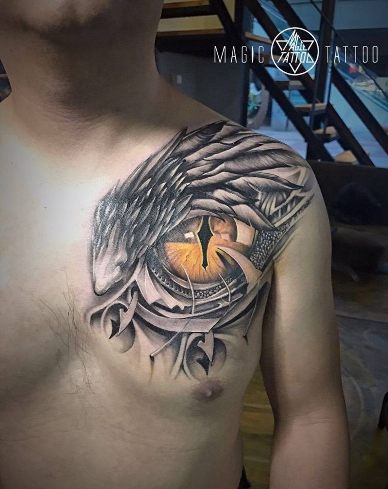 龙眸遮盖纹身图片_成品胸部欧美蚌埠遮盖纹身图案