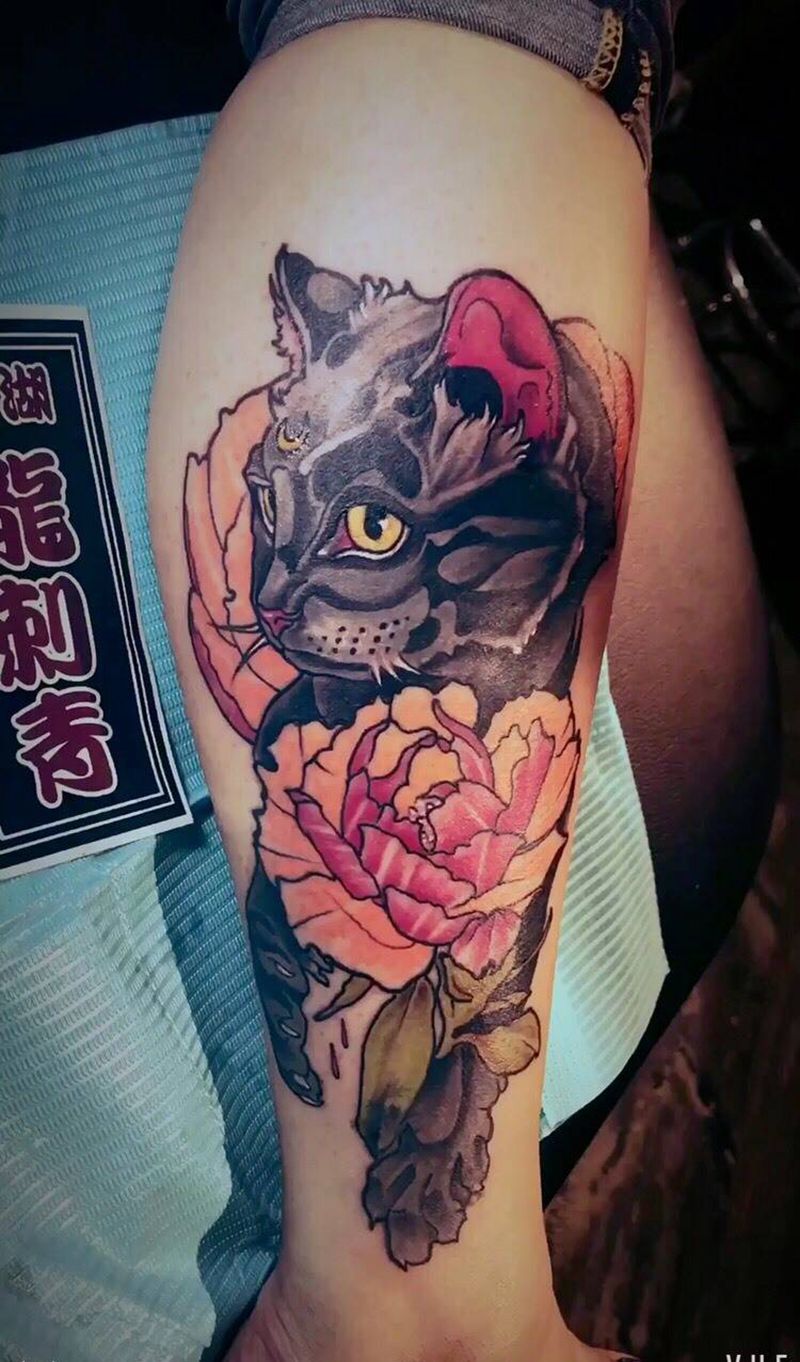 猫咪盖图纹身图片