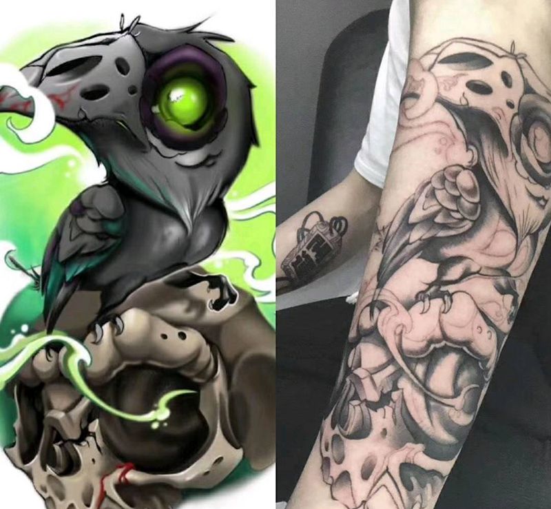 乌鸦纹身图片_New School纹身图案