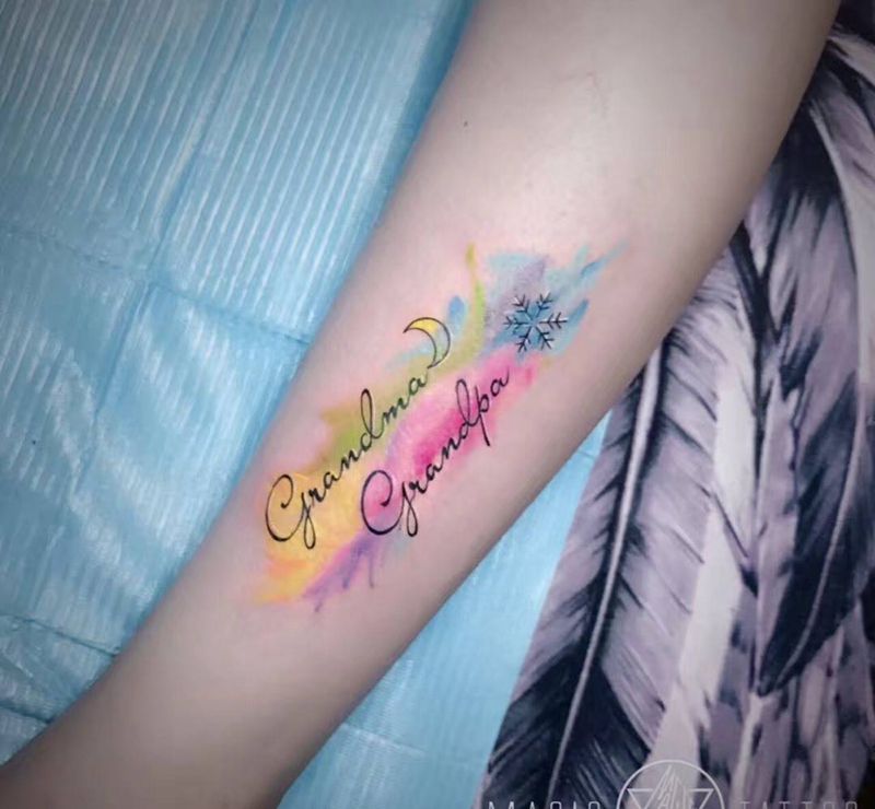 旧纹身遮盖纹身图片_成品腿部英文水彩蚌埠纹身图案