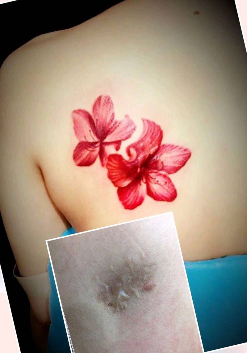 花卉纹身图片_背部欧美写实植物成品纹身图案