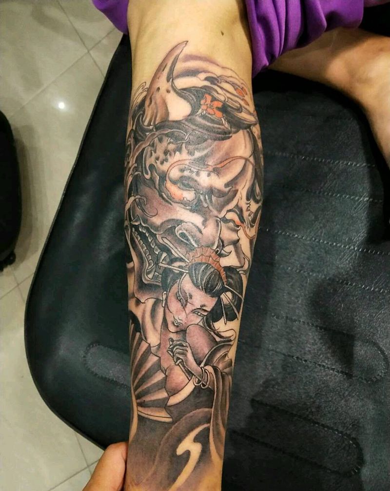 般若艺妓纹身图片