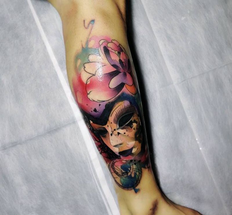 面具纹身图片_New School纹身图案