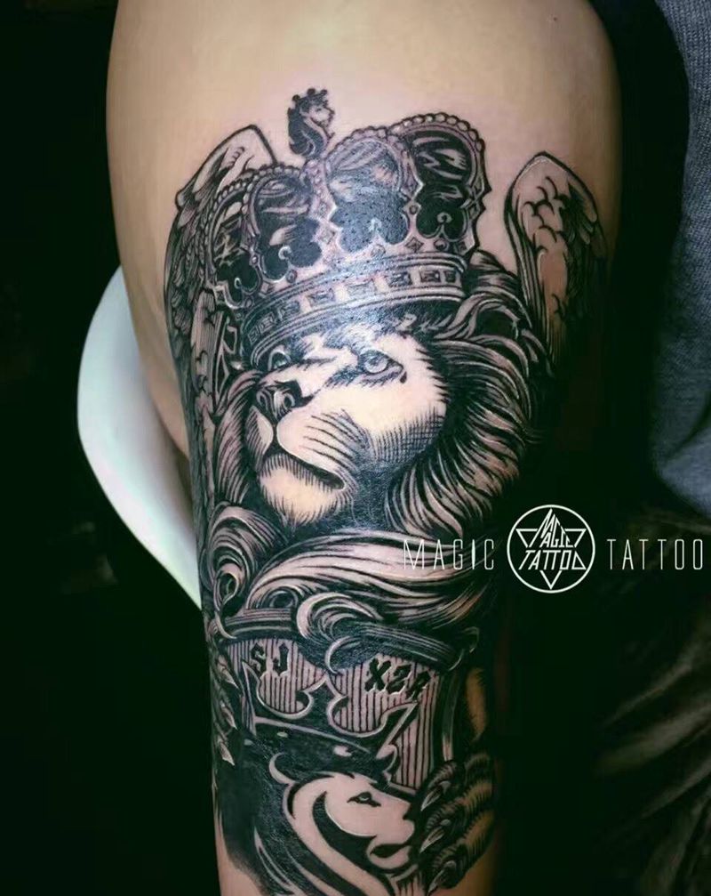 王者之狮纹身图片_手部手臂欧美图腾蚌埠纹身图案