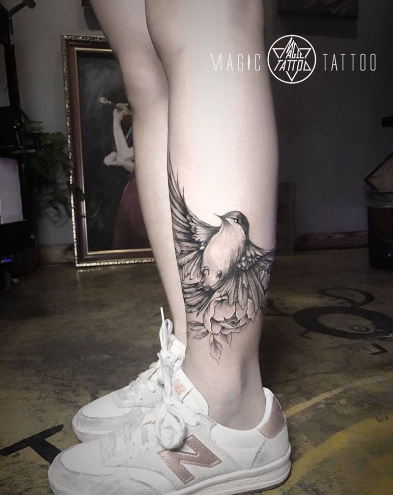 小腿疤痕遮盖纹身图片_成品腿部清新蚌埠遮盖纹身图案