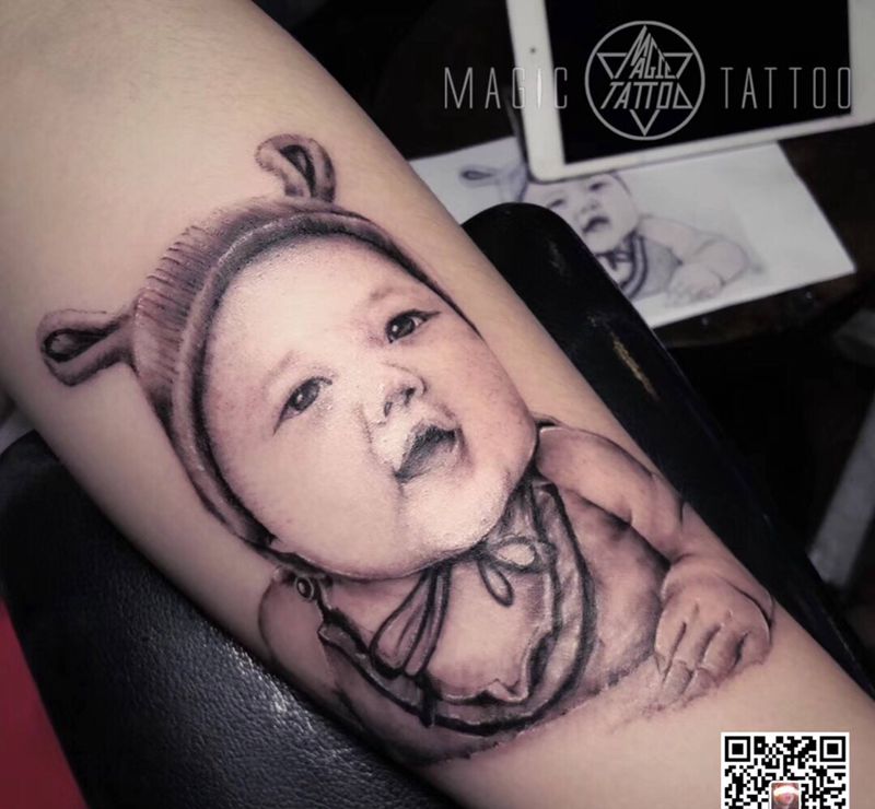 父爱如山纹身图片_手臂欧美写实肖像纹身图案