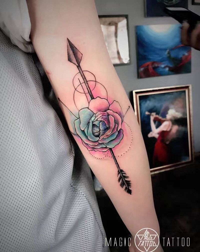 疤痕遮盖纹身图片_成品手臂欧美植物几何蚌埠水彩彩色唯美纹身图案