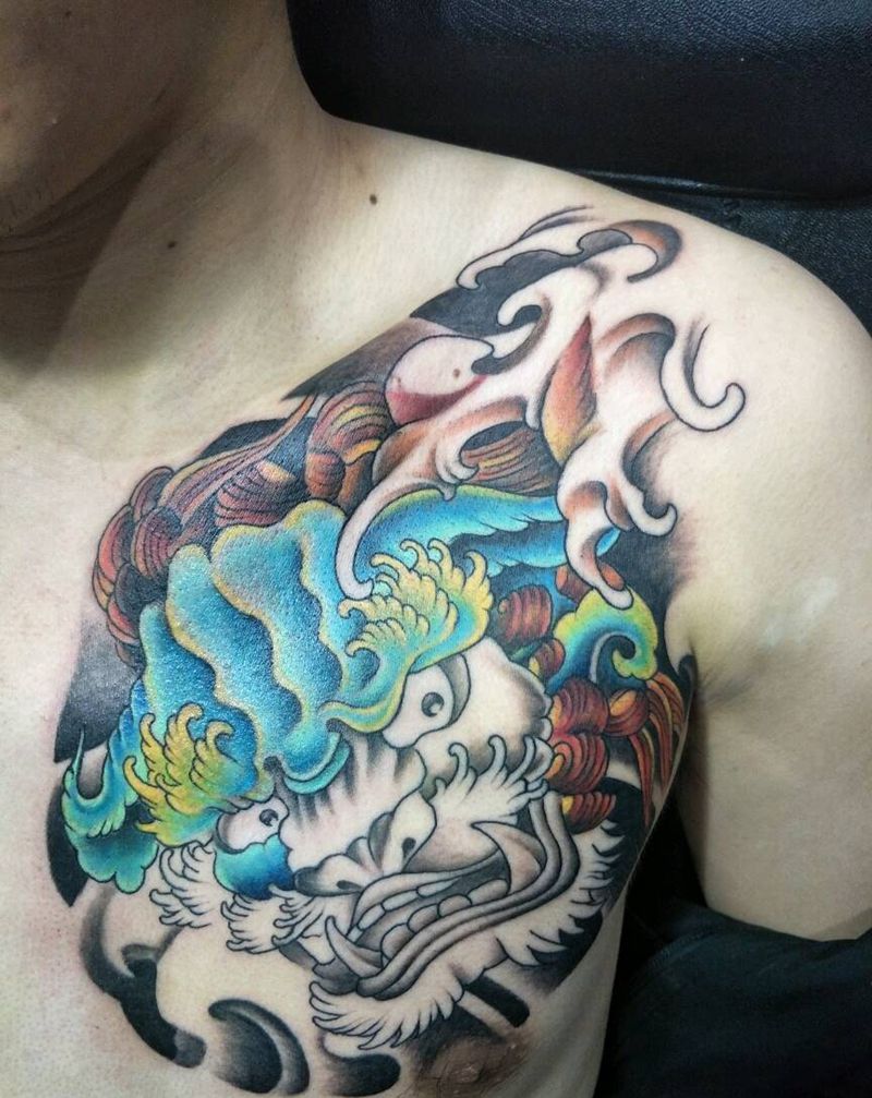 唐狮，未完成纹身图片