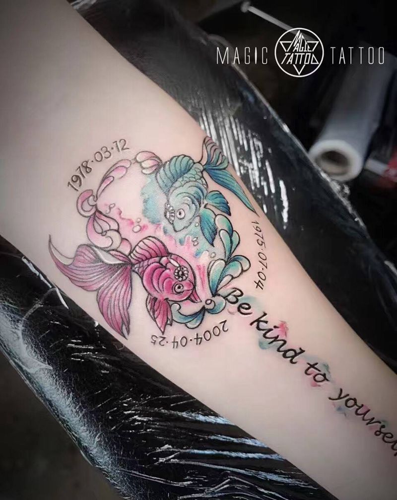 双鱼纹身图片_成品手臂蚌埠水彩双鱼座纹身图案