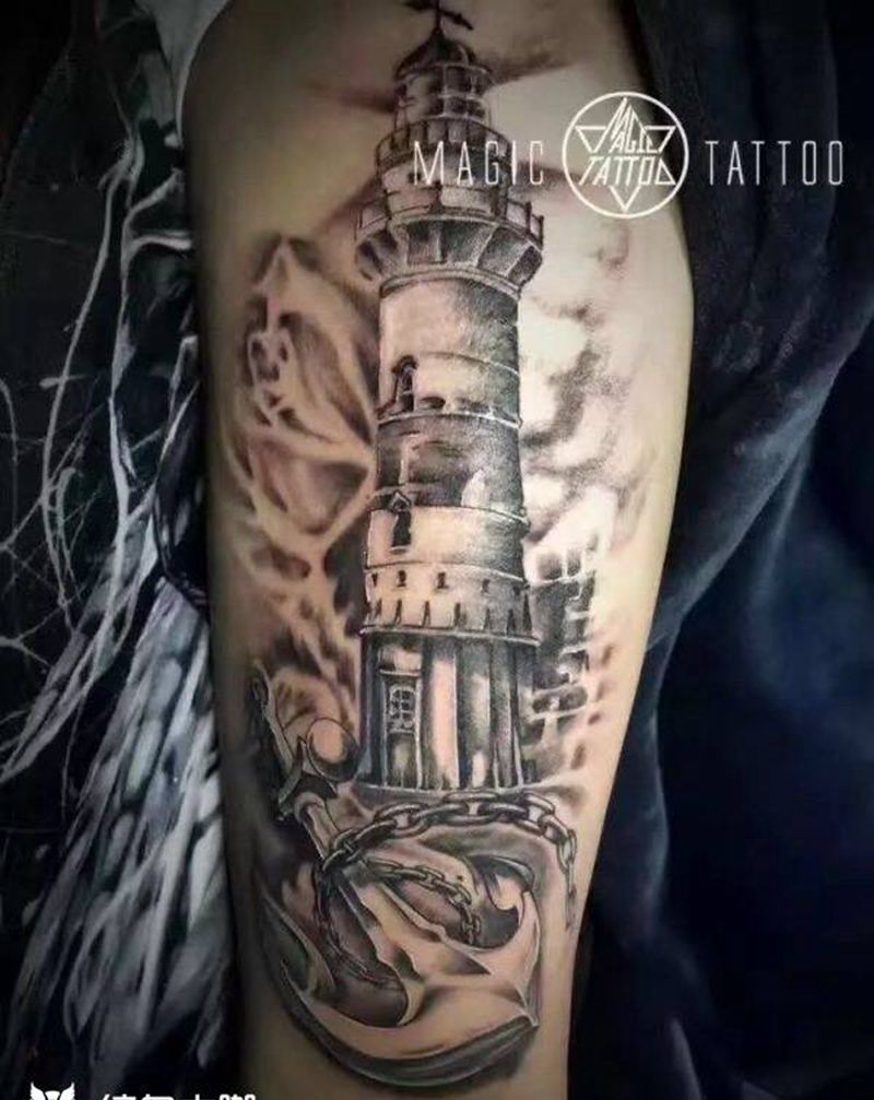 灯塔 船锚 众神之主纹身图片