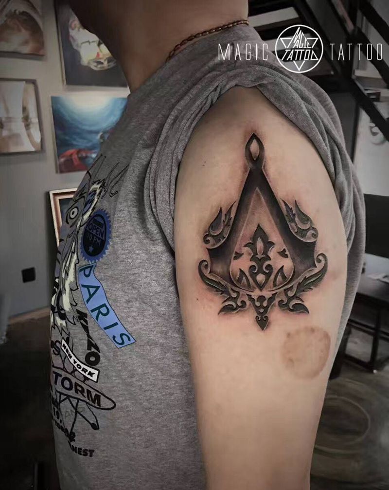 刺客信条纹身图片_成品手臂欧美蚌埠烙印游戏纹身图案