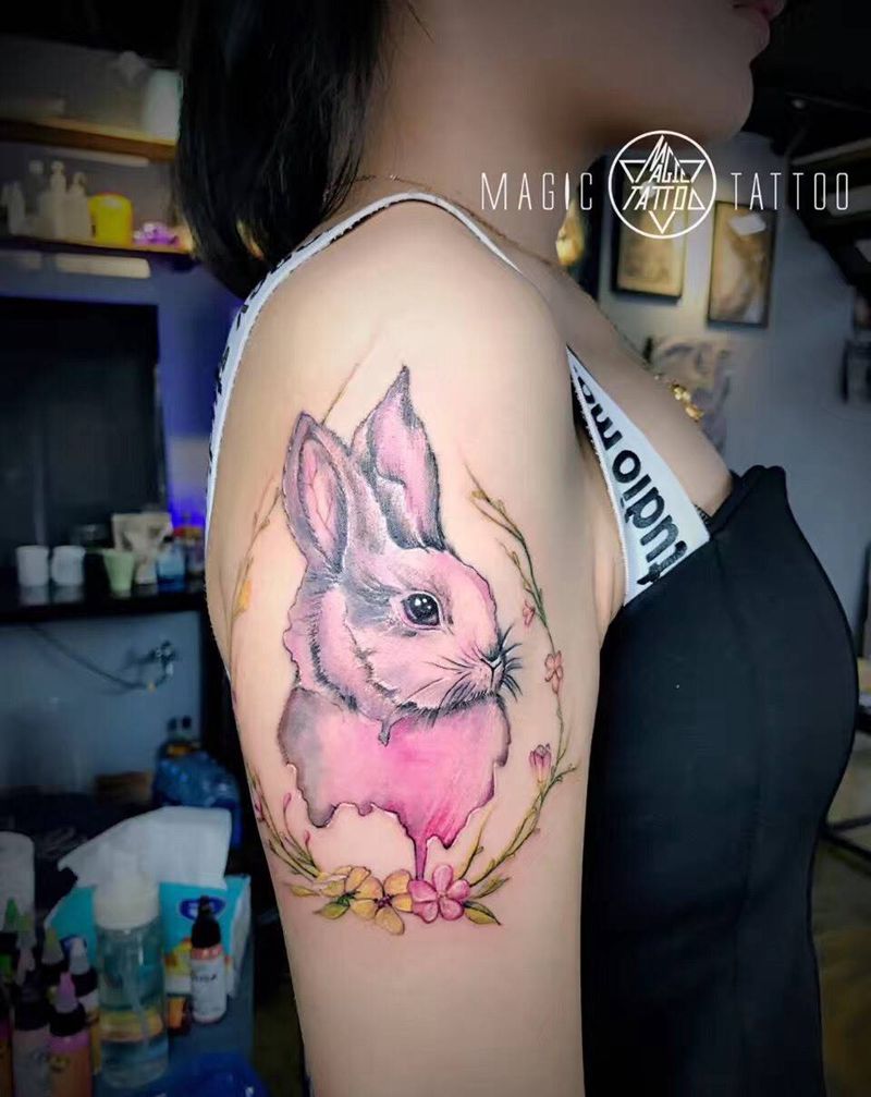 兔子纹身图片_成品手臂动物蚌埠兔子唯美彩色纹身图案