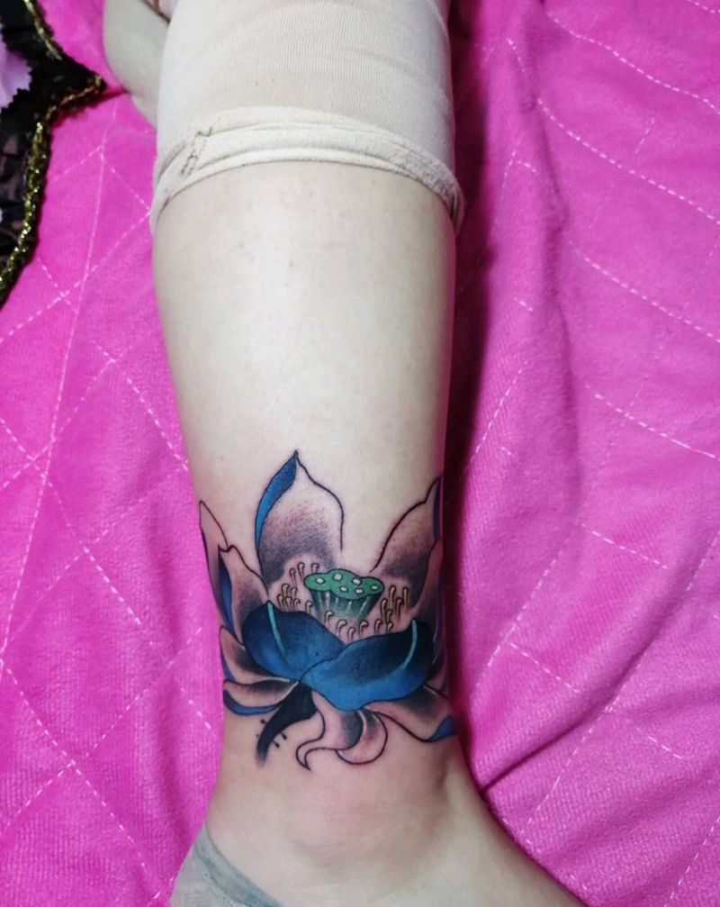 盖图纹身图片_腿部新传统老传统荷花永义堂芜湖店纹身图案