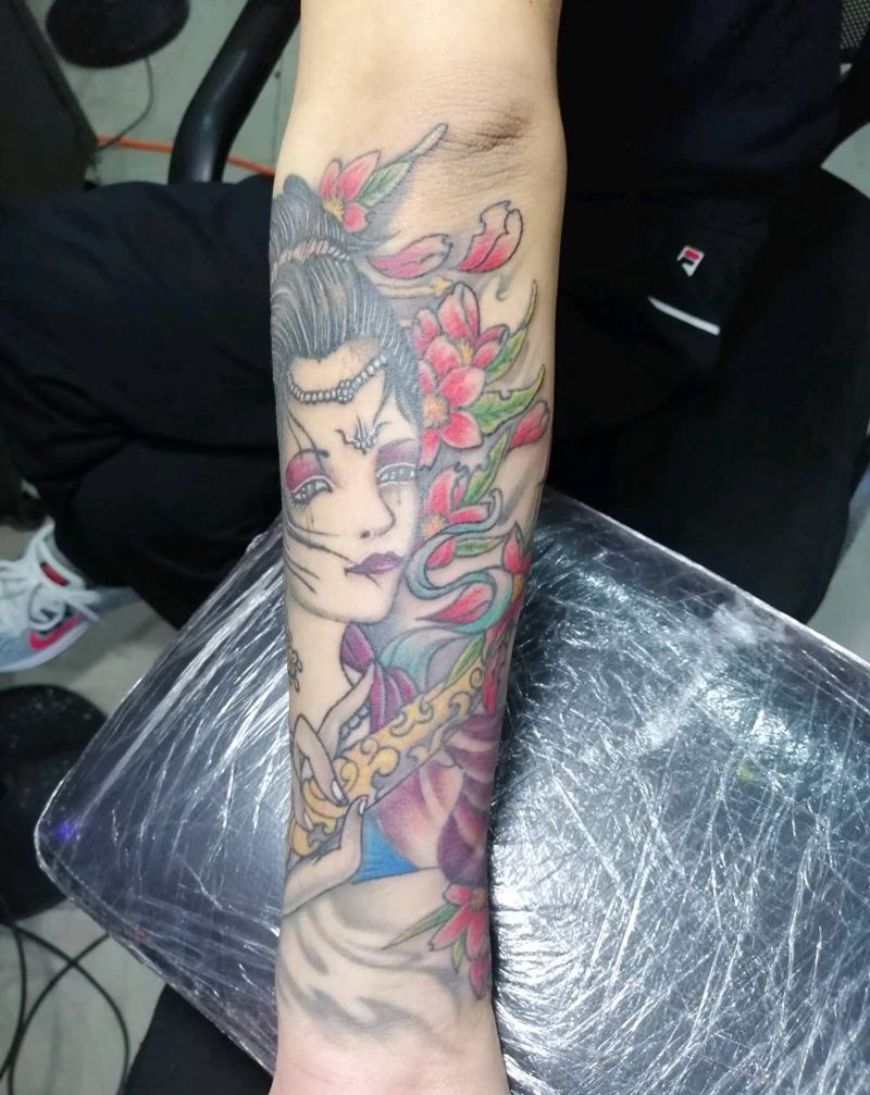 艺妓纹身图片_手臂腿部老传统新传统艺妓永义堂芜湖店纹身图案