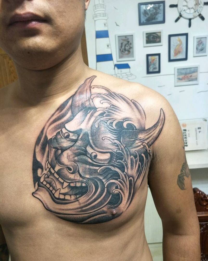 般若遮盖狼头，未完成，王大全作纹身图片