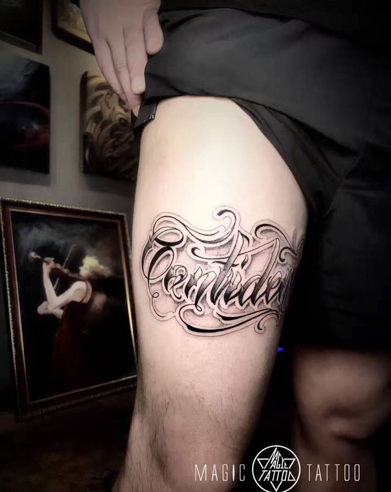 奇卡诺花体纹身图片_成品腿部欧美字符蚌埠原创奇卡诺英文纹身图案
