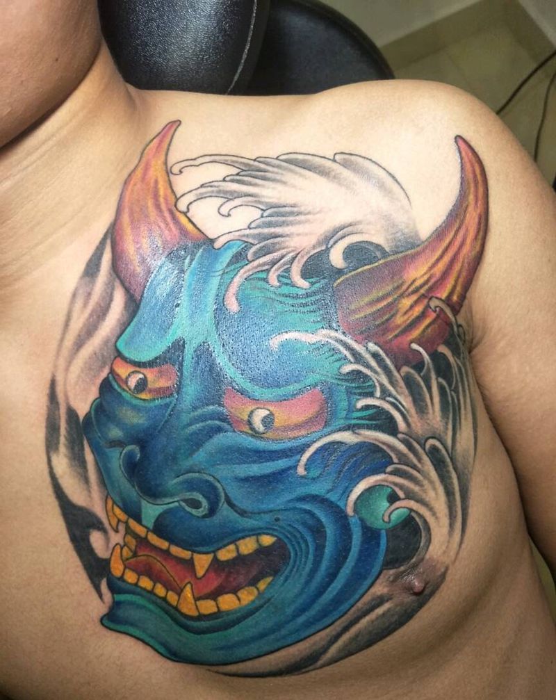 般若遮盖狼头纹身图片