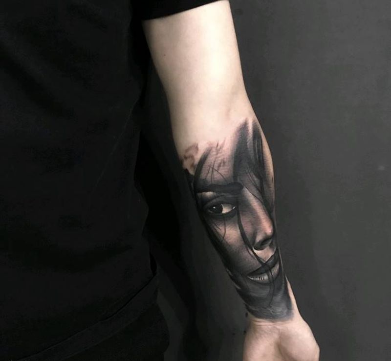 遮盖纹身图片_欧美写实遮盖小臂纹身图案