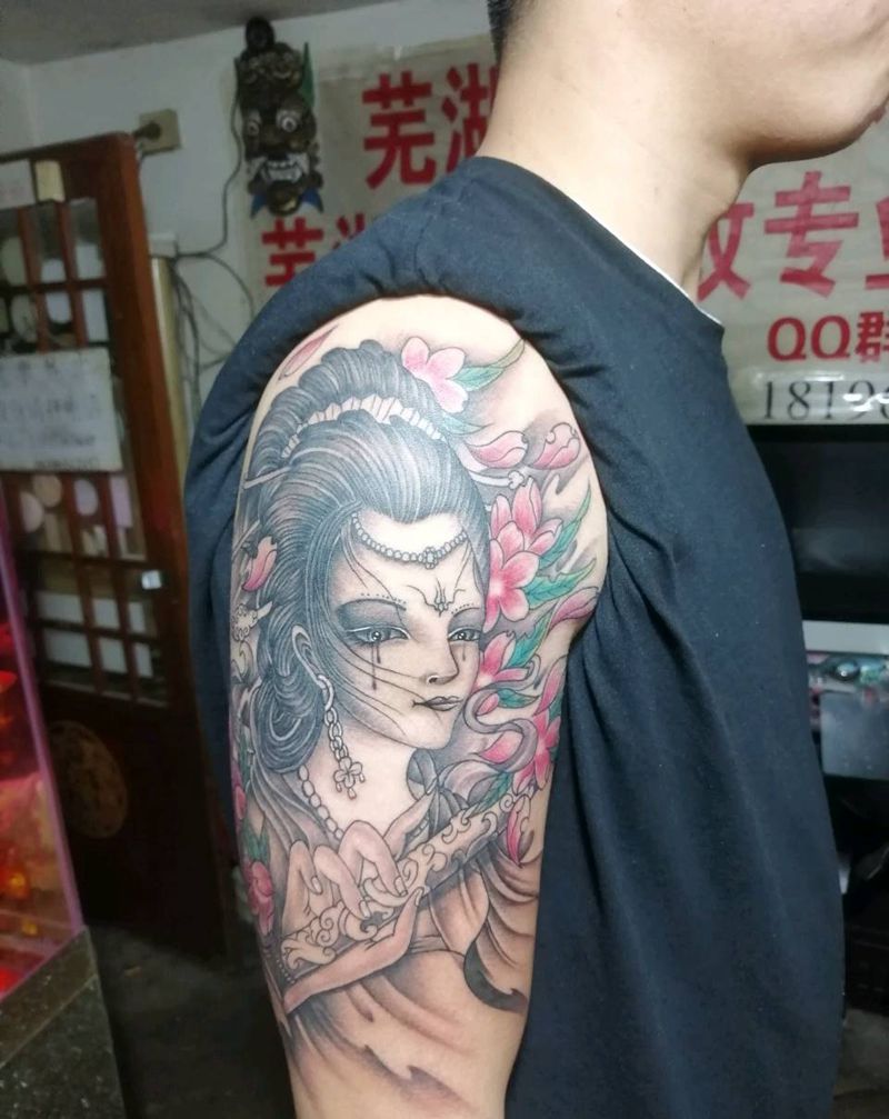 艺妓纹身图片_手臂腿部新传统老传统纹身图案