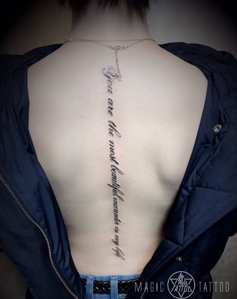 脊柱 你是我生命中最美的相遇纹身图片_成品颈部背部腰部清新字符原创蚌埠英文脊柱纹身图案