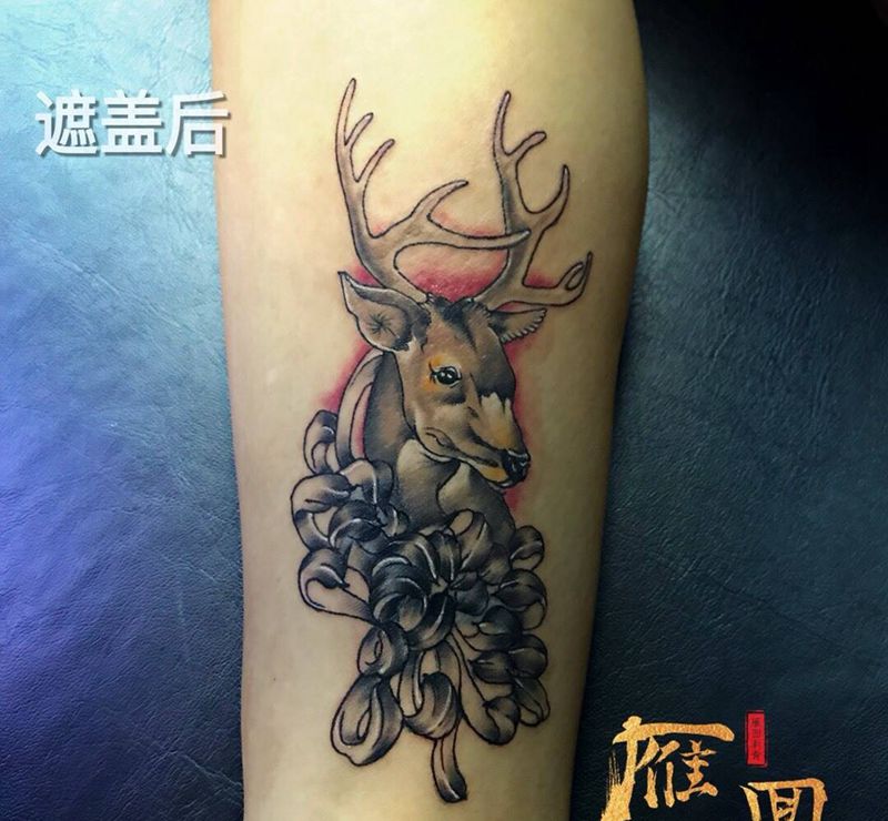 遮盖小鹿鹿纹身图片