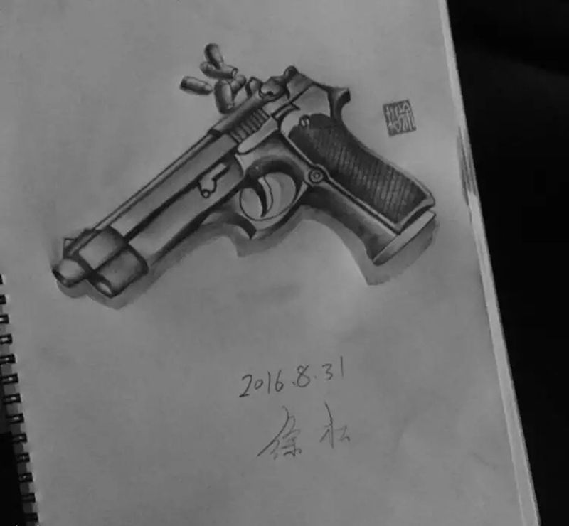 手枪手稿纹身图片