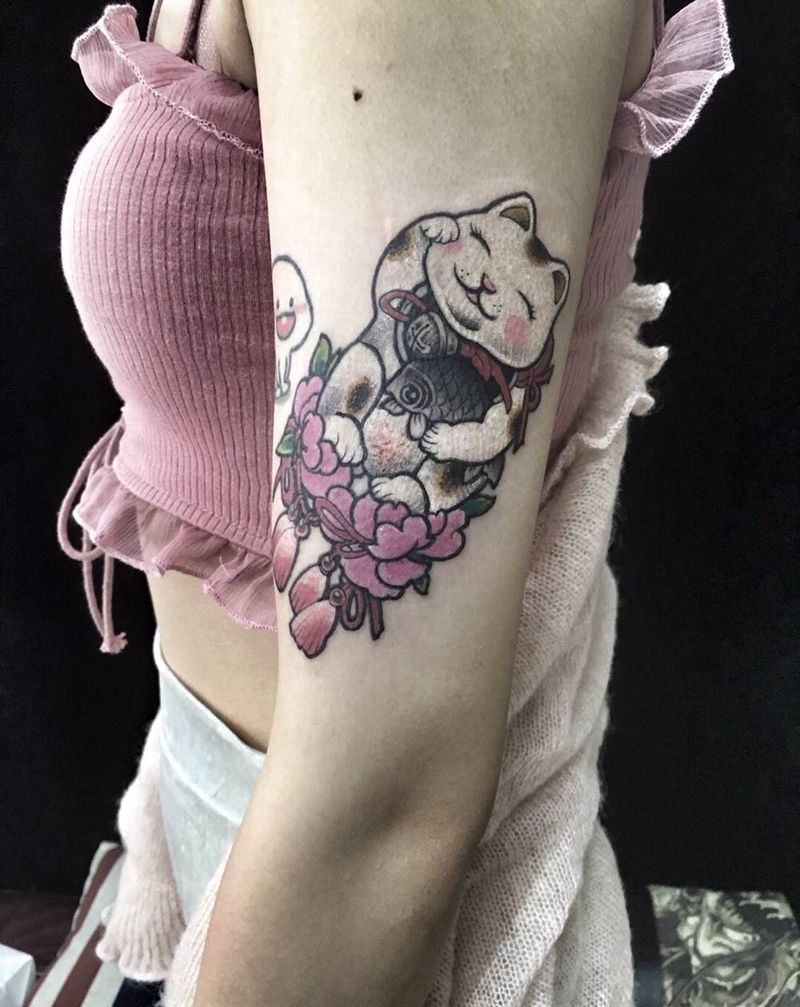 招财猫纹身图片