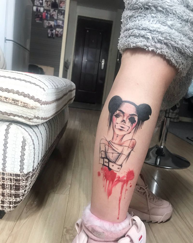小丑女纹身图片_腿部纹身图案
