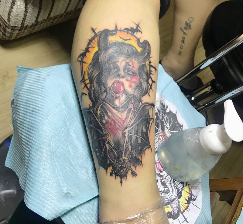 彩图拼接纹身图片_腿部手部New School水彩纹身图案