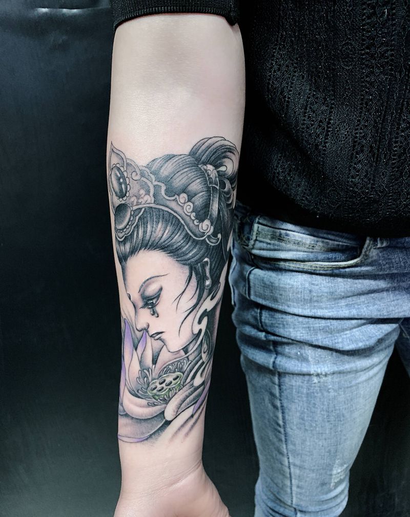 艺姬纹身图片_手臂新传统纹身图案