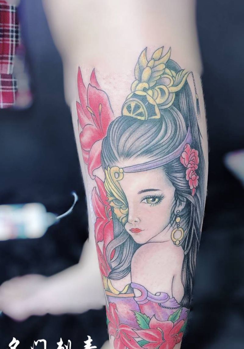 美人图纹身图片_腿部纹身图案