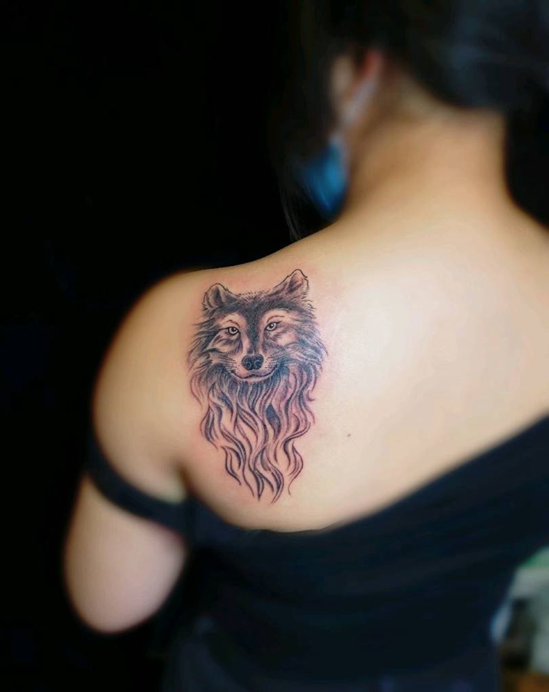 狼头纹身图片_肩部纹身图案