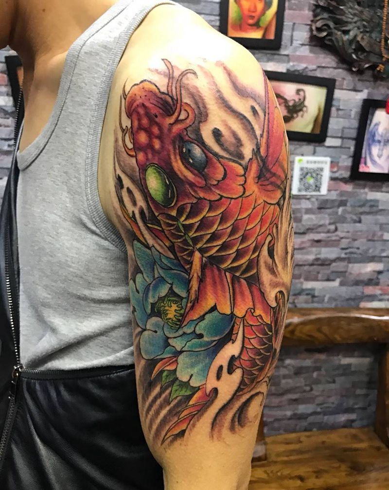 招财鲤鱼完成纹身图片