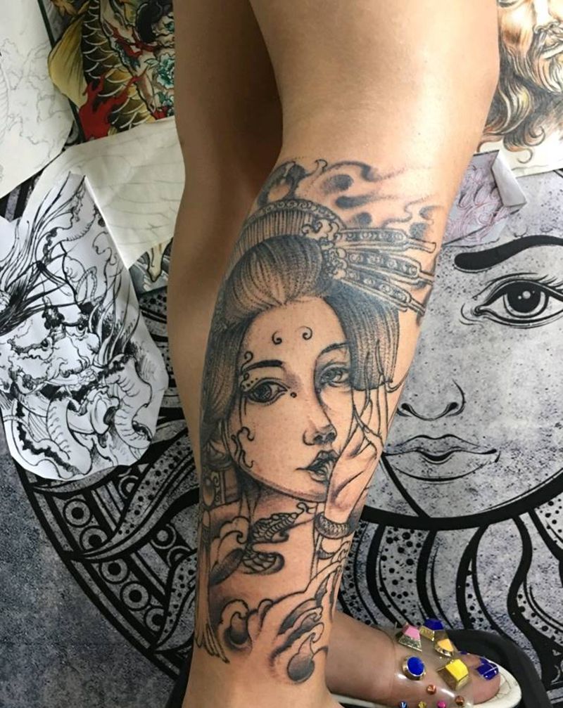 艺伎纹身图片_新传统纹身图案