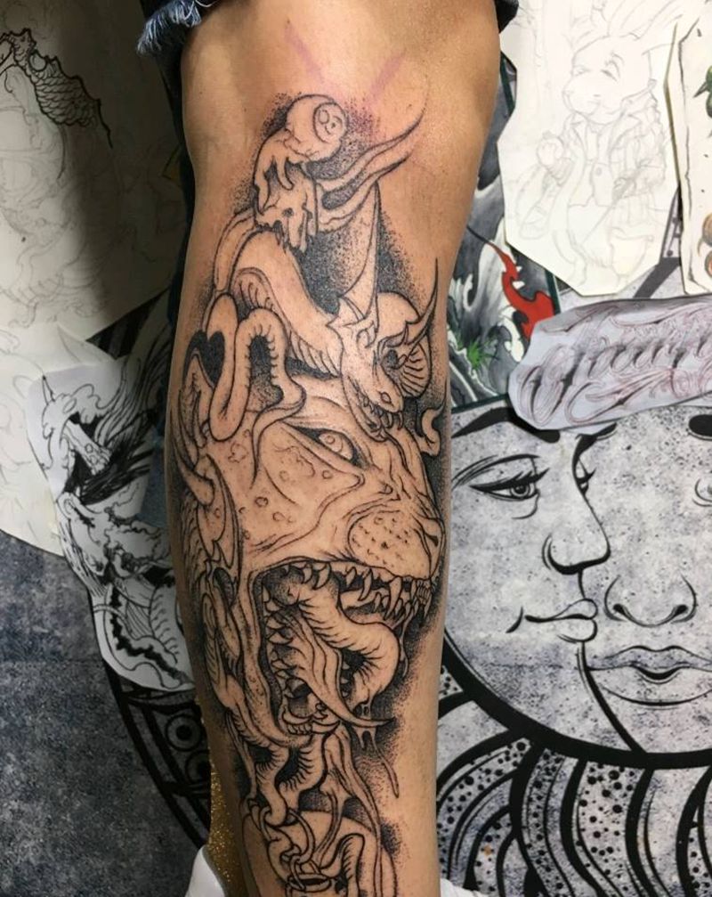 猫纹身图片_New School纹身图案