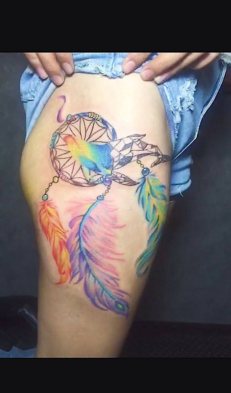 捕梦网纹身图片_成品胸部腰部背部手臂腿部清新几何纹身图案