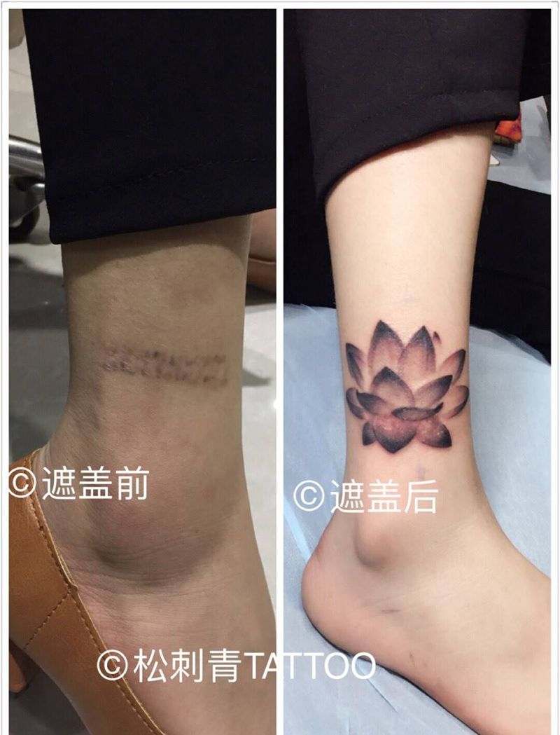 荷花遮盖纹身图片