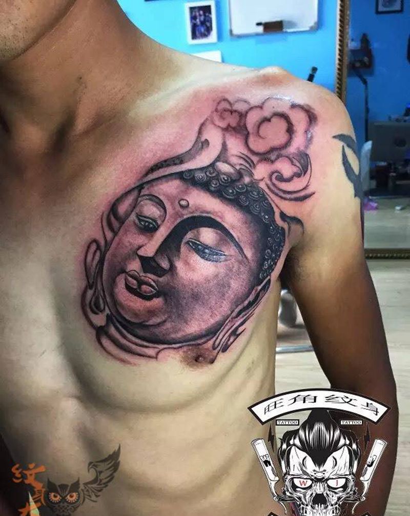 胸口佛像纹身图片