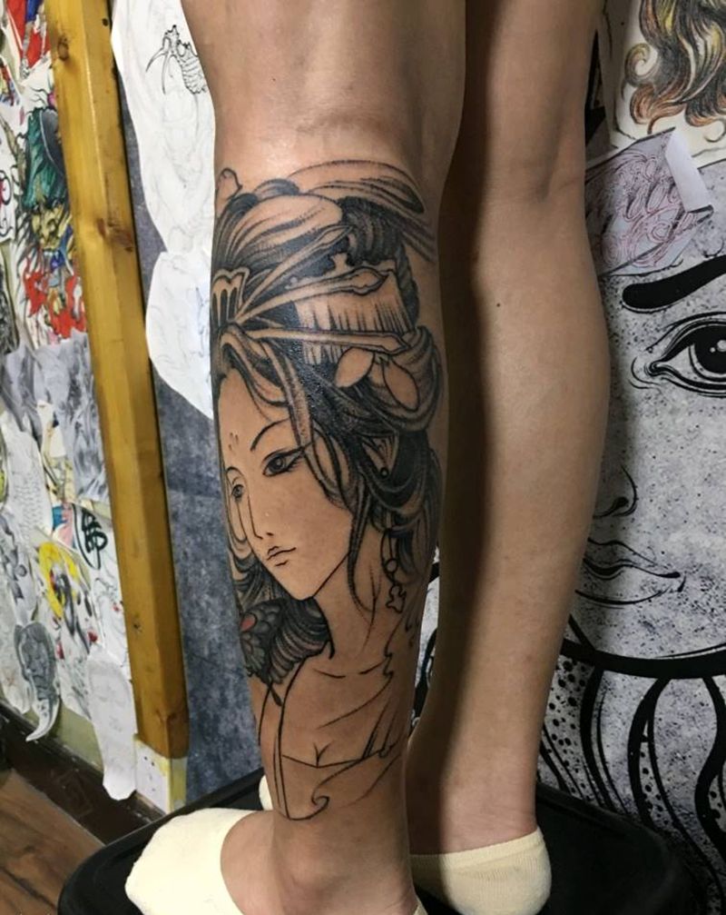 艺伎纹身图片_新传统纹身图案