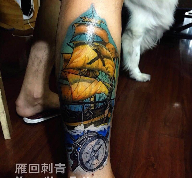 欧美-帆船纹身图片