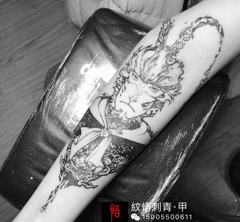 大圣纹身图片_成品手臂清新鬼神纹身图案